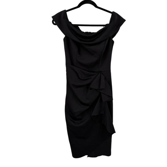 Xscape Evenings Ruffle Off the Shoulder Scuba Knit Dress black size 8 - Picture 2 of 8